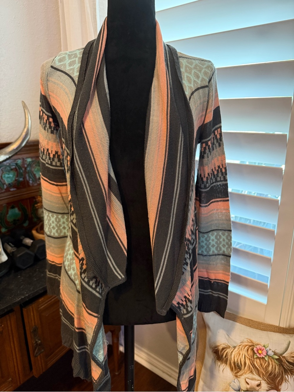 Vintage Made in USA Open Front Southwestern Boho Cardigan L